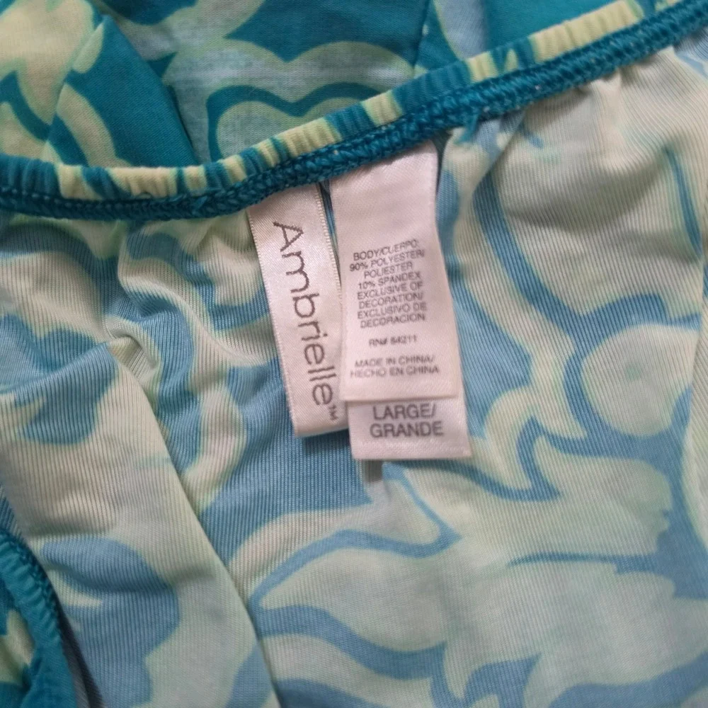AMBRIELLE Pajama Set Women M/L Teal Floral Robe Top Pants 3pc Loungewear